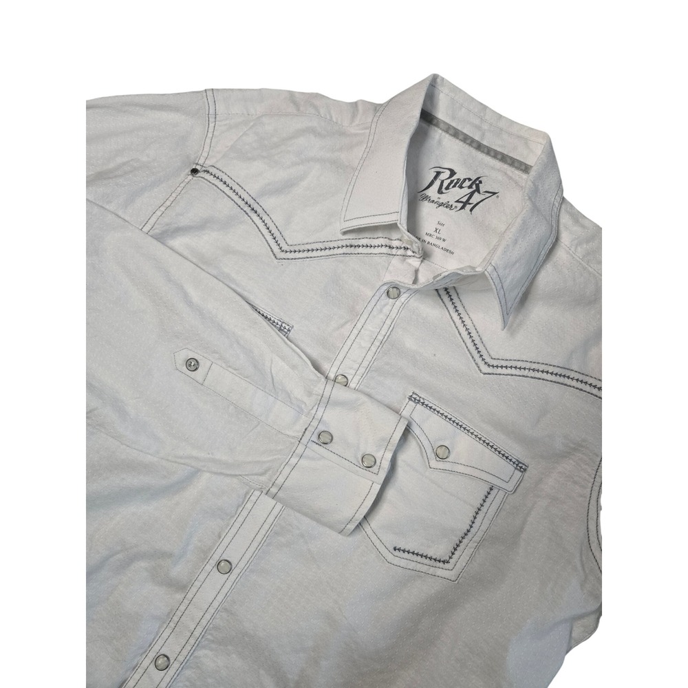 Wrangler Rock 47 Mens XL White Embroidered Pearl Snap Western Shirt MRC369W EUC